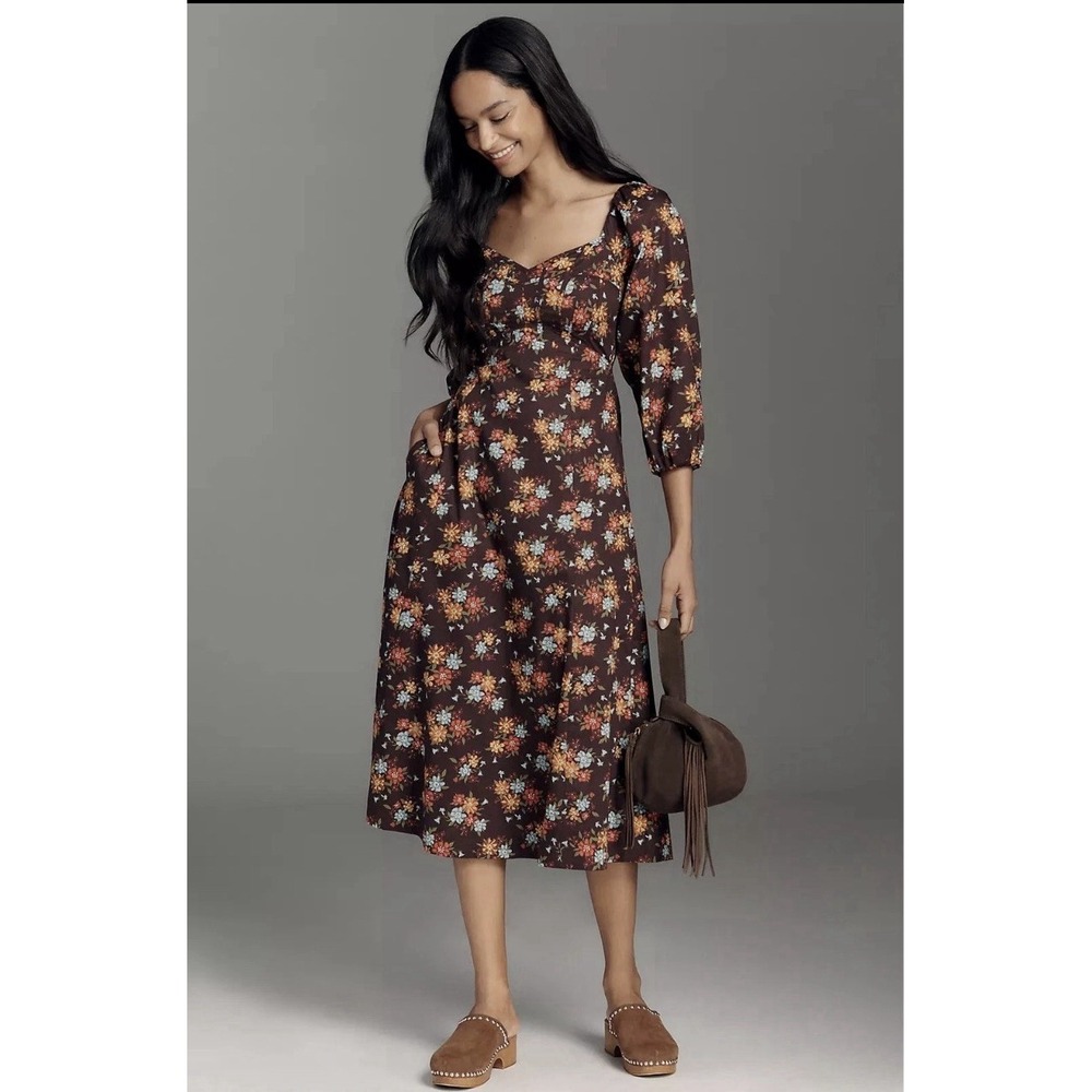 New Anthropologie Love The Label Carlotta Puff-Sleeve Midi Dress $425 Large